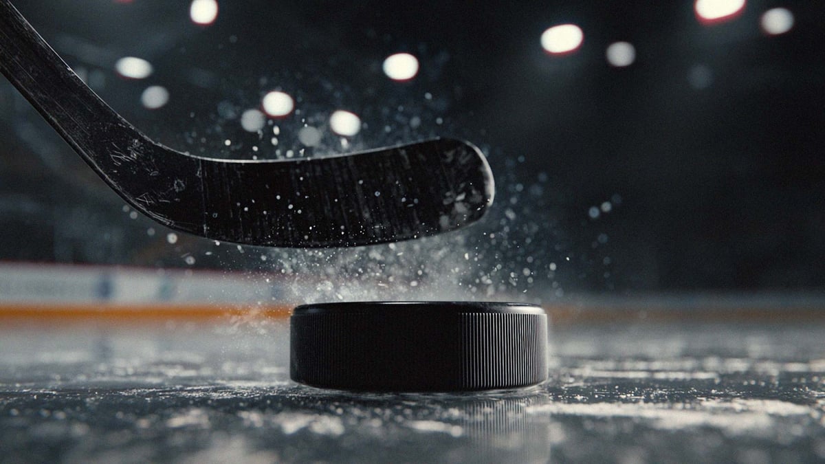 En närbild på en hockeypuck som skjuts iväg.