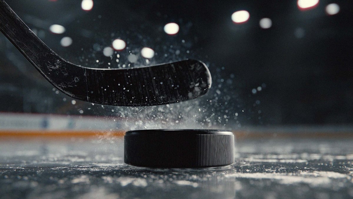 En närbild på en hockeypuck som skjuts iväg.